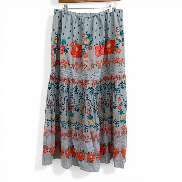Farm Rio Anthropologie maxi skirt blue grey large - Picture 2 of 10